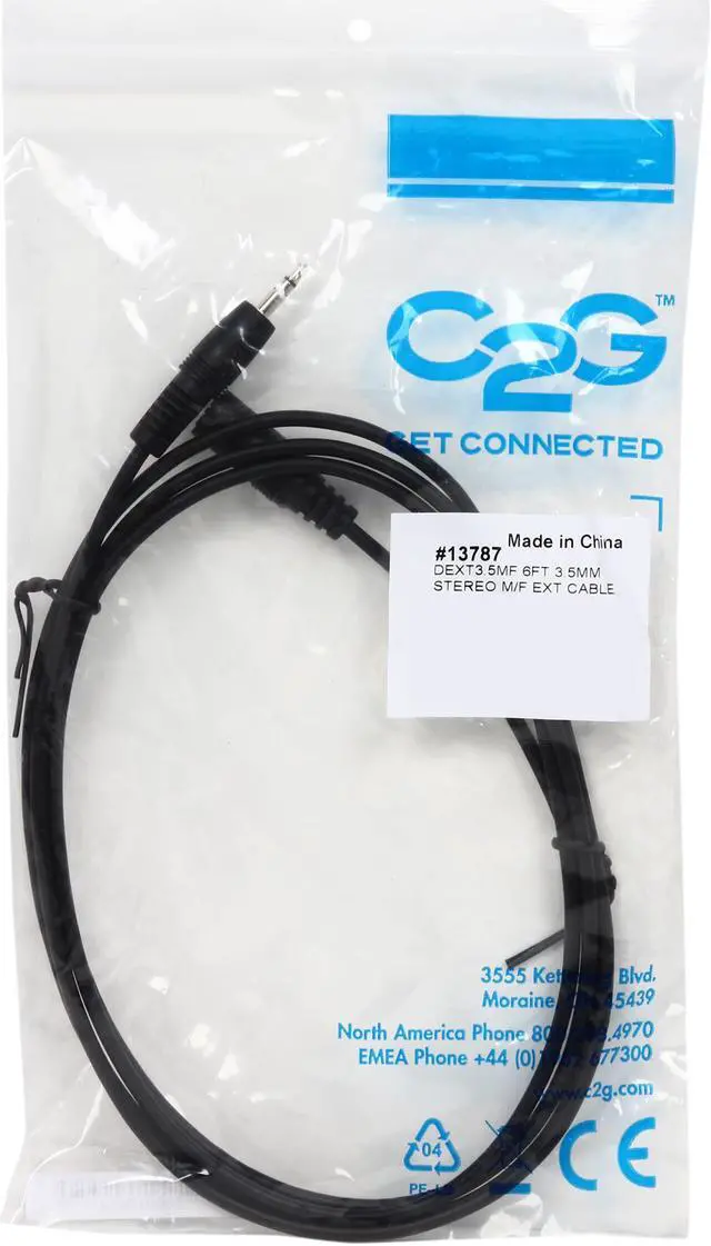 Alt view image 3 of 3 - C2G 13787 3.5mm M/F Shielded Stereo Audio Extension Cable, Black (6 Feet, 1.82 Meters)