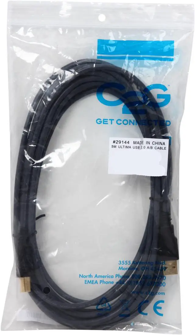 Alt view image 3 of 3 - C2G 29144 USB Cable - Ultima USB 2.0 A to USB-B Cable, Black (16.4 Feet, 5 Meters)