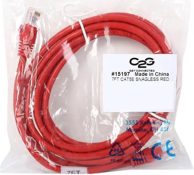 Alt view image 3 of 3 - C2G 15197 Cat5e Cable - Snagless Unshielded Ethernet Network Patch Cable, Red (7 Feet, 2.13 Meters)