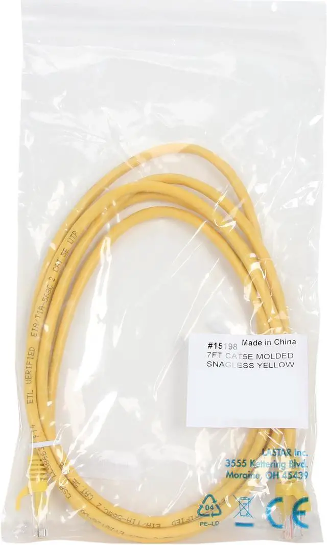 Alt view image 3 of 3 - C2G 15198 Cat5e Cable - Snagless Unshielded Ethernet Network Patch Cable, Yellow (7 Feet, 2.13 Meters)