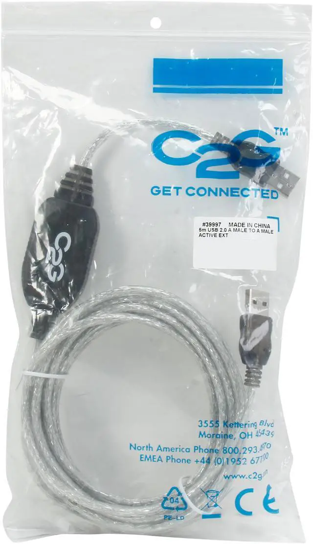 Alt view image 3 of 3 - C2G 39997 USB Active Extension Cable - USB 2.0 A Male to A Male Cable, Black (16.4 Feet, 5 Meters)