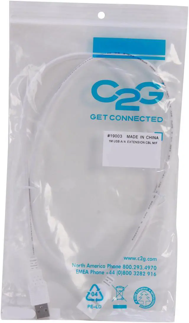 Alt view image 3 of 3 - C2G 19003 USB Extension Cable - USB 2.0 A Male to A Female Extension Cable, White (3.3 Feet, 1 Meter)