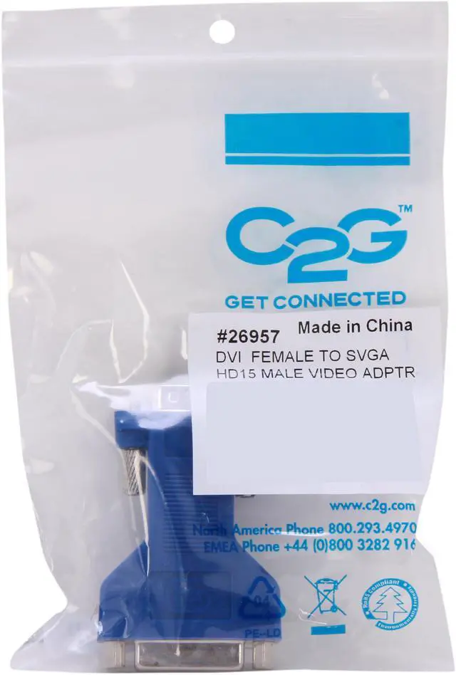 Alt view image 5 of 5 - C2G 26957 DVI Female to VGA (HD15) Male Video Adapter, Blue