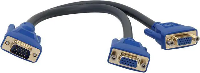 Alt view image 2 of 3 - C2G 29610 Ultima One HD15 VGA Male to Two HD15 VGA Female SXGA Monitor Y-Cable, Black (1 Feet, 0.3 Meters)