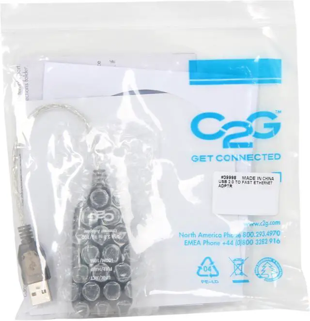 Alt view image 4 of 4 - C2G 39998 USB 2.0 Fast Ethernet Network Adapter (7.5 Inch)