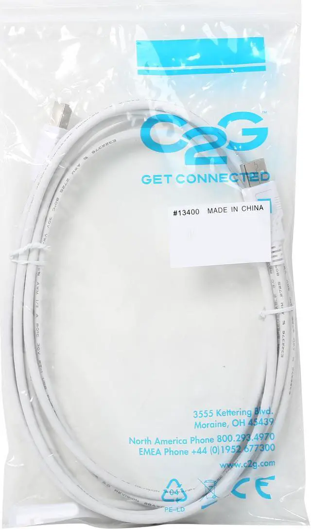 Alt view image 3 of 3 - C2G 13400 USB Cable - USB 2.0 A Male to B Male Cable for Printers, Scanners, Brother, Canon, Dell, Epson, HP and more, White (9.8 Feet, 3 Meters)