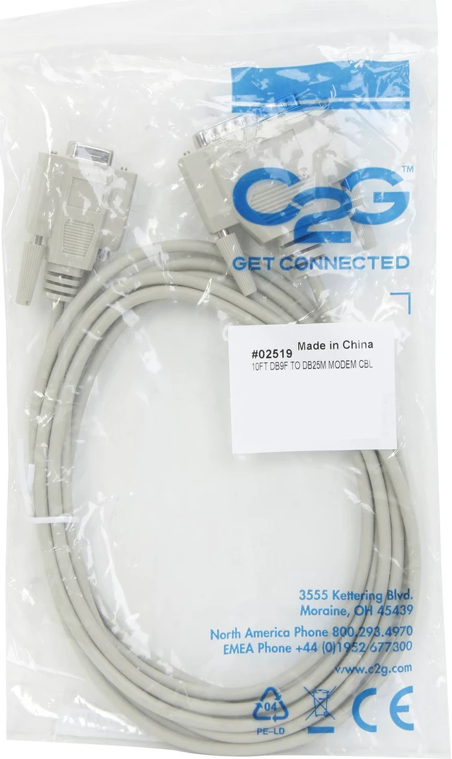 Alt view image 3 of 3 - C2G 02519 DB9 Female to DB25 Male Serial RS232 Modem Cable, Beige (10 Feet, 3.04 Meters)
