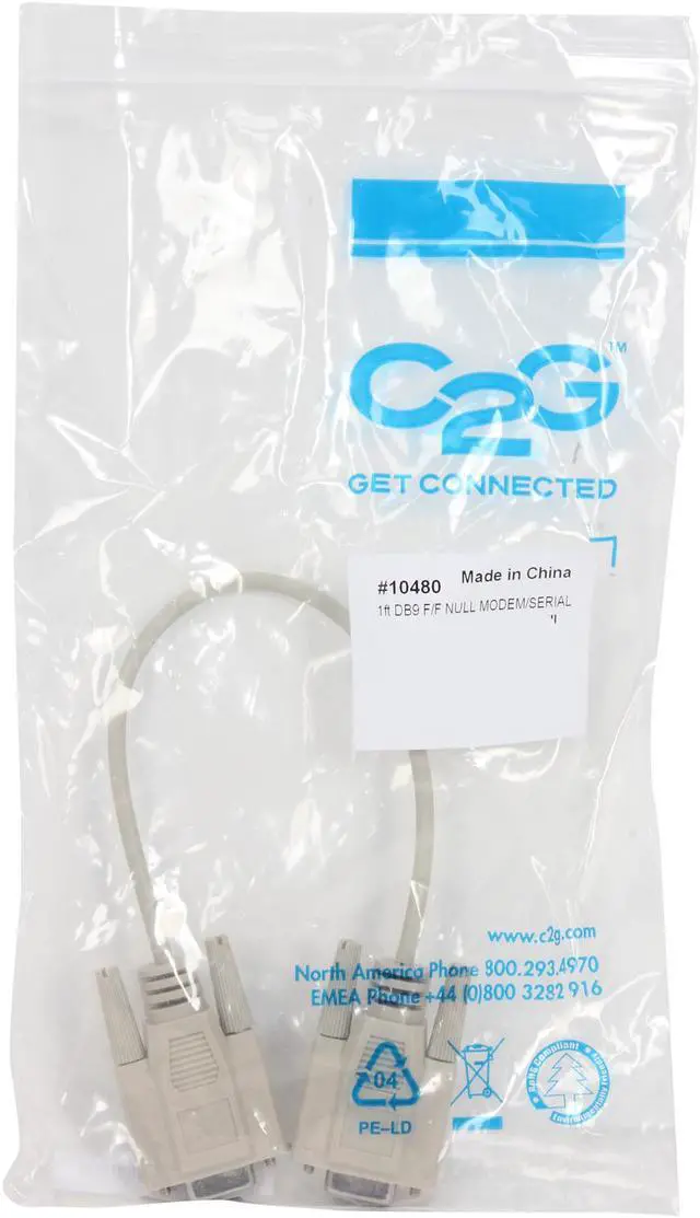 Alt view image 3 of 3 - C2G 10480 DB9 F/F Serial RS232 Null Modem Cable, Beige (1 Foot, 0.30 Meters)
