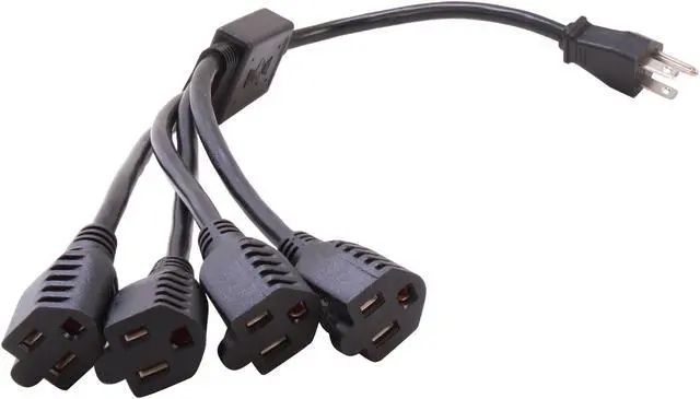 Alt view image 2 of 3 - C2G 29803 16 AWG 1-to-4 Power Cord Splitter - NEMA 5-15P to 4 NEMA 5-15R, TAA Compliant, Black (1.5 Feet, 0.45 Meters)