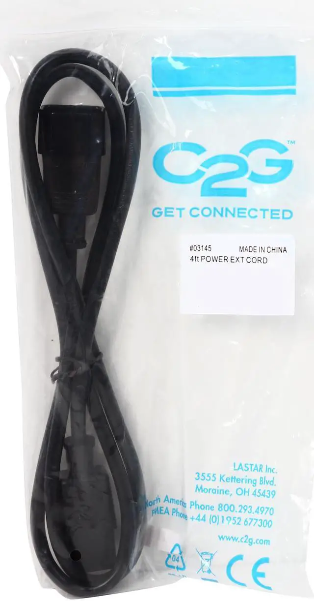 Alt view image 3 of 3 - C2G 03145 18 AWG Computer Power Extension Cord - IEC320C14 to IEC320C13, TAA Compliant, Black (4 Feet, 1.21 Meters)