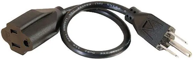 Alt view image 2 of 5 - C2G 03137 18 AWG Outlet Saver Power Extension Cord - NEMA 5-15P to NEMA 5-15R, TAA Compliant, Black (1 Feet, 0.30 Meters)
