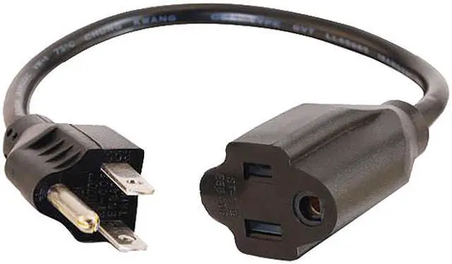 Alt view image 3 of 5 - C2G 03137 18 AWG Outlet Saver Power Extension Cord - NEMA 5-15P to NEMA 5-15R, TAA Compliant, Black (1 Feet, 0.30 Meters)