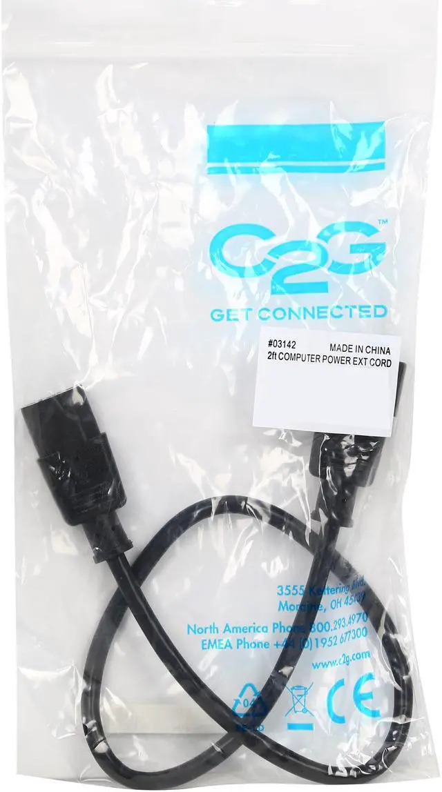 Alt view image 3 of 3 - C2G 03142 18 AWG Computer Power Extension Cord - IEC320C14 to IEC320C13, TAA Compliant, Black (2 Feet, 0.60 Meters)