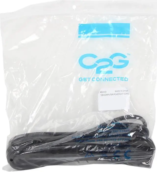 Alt view image 3 of 3 - C2G 03143 18 AWG Computer Power Extension Cord - IEC320C14 to IEC320C13, TAA Compliant, Black (10 Feet, 3.04 Meters)
