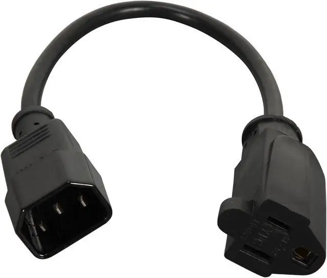 Alt view image 2 of 3 - C2G 03147 18 AWG Monitor Power Adapter Cord - C14 to NEMA 5-15R, TAA Compliant, Black (1 Foot, 0.30 Meters)