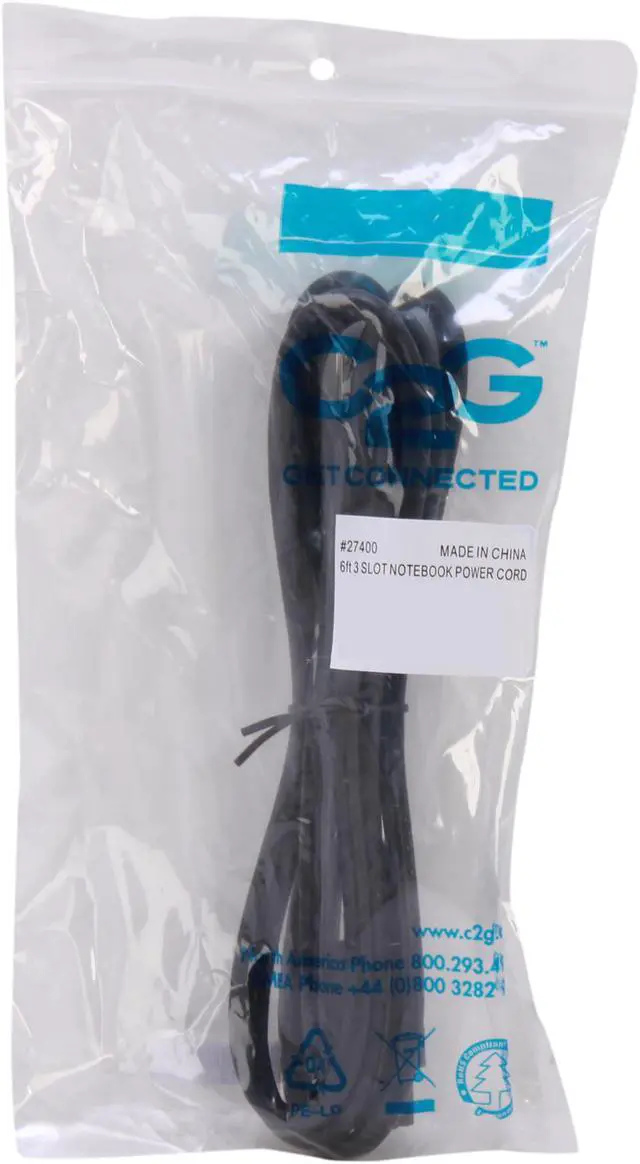 Alt view image 3 of 3 - C2G 27400 18 AWG 3-Slot Laptop Power Cord - NEMA 5-15P to IEC320C5, TAA Compliant, Black (6 Feet, 1.82 Meters)