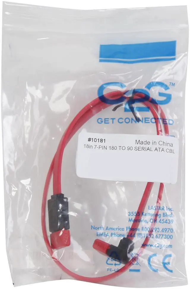 Alt view image 3 of 3 - C2G 10181 7-Pin 180° to 90° 1-Device Serial ATA Cable, Red (1.5 Feet, 18 Inches)