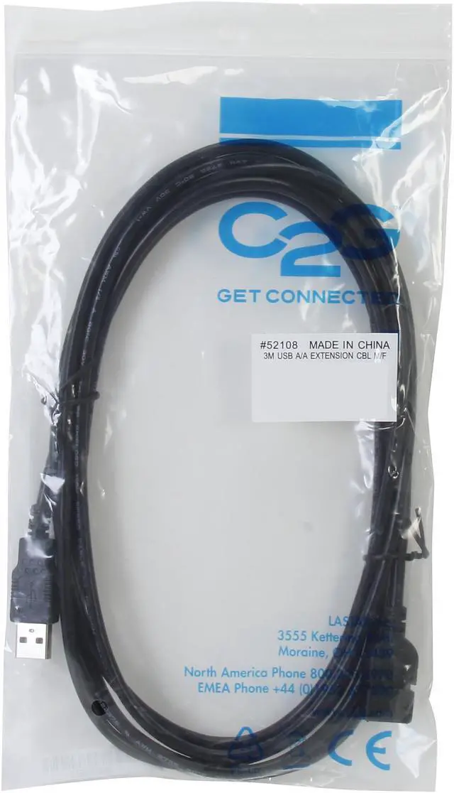 Alt view image 3 of 3 - C2G 52108 USB Extension Cable - USB 2.0 A Male to A Female Extension Cable, Black (9.8 Feet, 3 Meters)