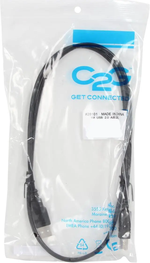 Alt view image 3 of 3 - C2G 28101 USB Cable - USB 2.0 A Male to B Male Cable for Printers, Scanners, Brother, Canon, Dell, Epson, HP and more, Black (3.3 Feet, 1 Meter)