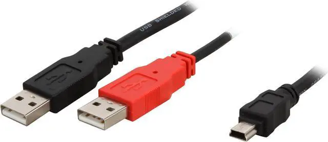 Main image of C2G 28107 USB Cable - USB 2.0 Two USB-A Male to One USB Mini-B Male Y-Cable, Black (6 Feet, 1.82 Meters)