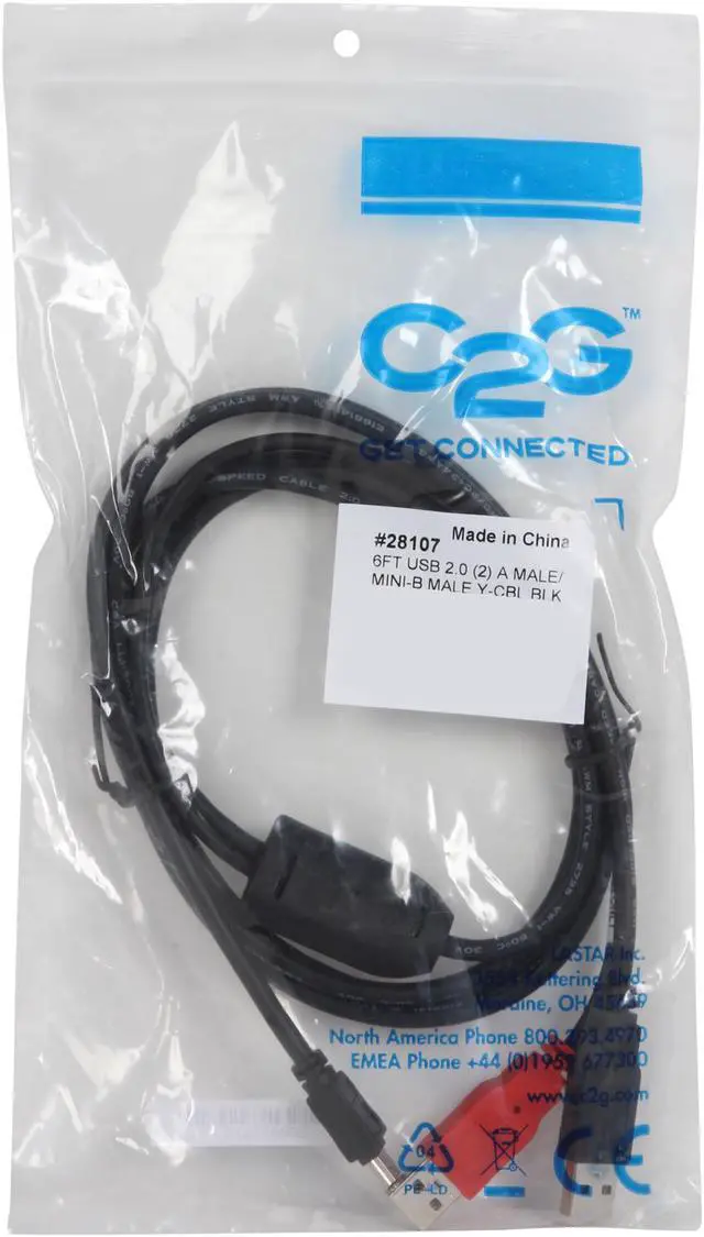 Alt view image 3 of 3 - C2G 28107 USB Cable - USB 2.0 Two USB-A Male to One USB Mini-B Male Y-Cable, Black (6 Feet, 1.82 Meters)