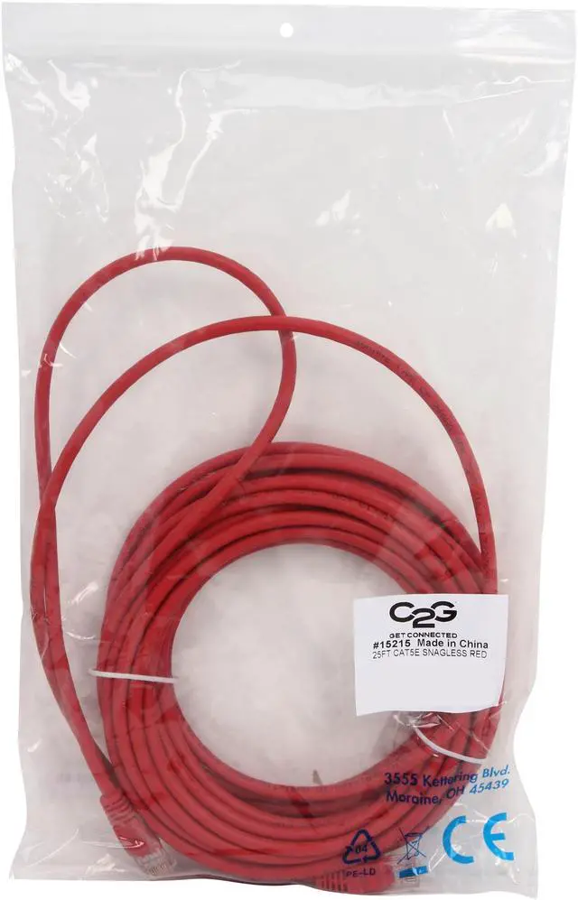 Alt view image 3 of 3 - C2G 15215 Cat5e Cable - Snagless Unshielded Ethernet Network Patch Cable, Red (25 Feet, 7.62 Meters)