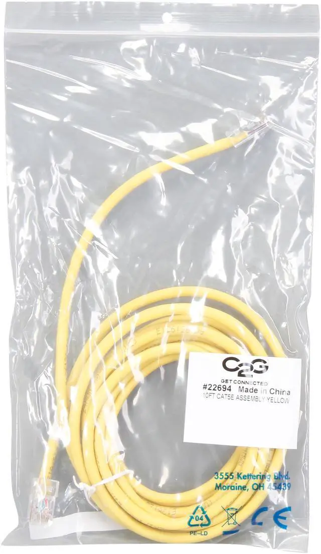 Alt view image 3 of 3 - C2G 22694 Cat5e Cable - Non-Booted Unshielded Ethernet Network Patch Cable, Yellow (10 Feet, 3.04 Meters)