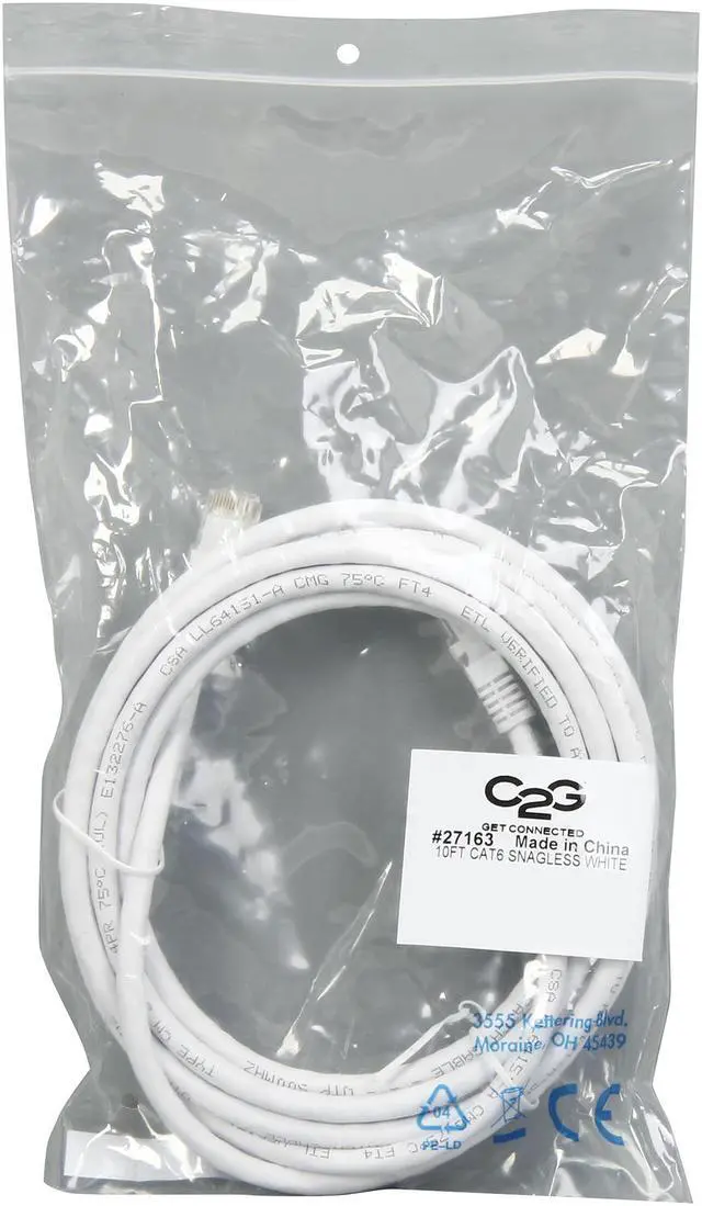 Alt view image 3 of 3 - C2G 27163 Cat6 Cable - Snagless Unshielded Ethernet Network Patch Cable, White (10 Feet, 3.04 Meters)