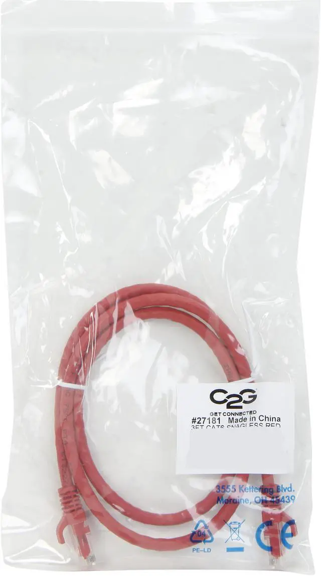 Alt view image 3 of 3 - C2G 27181 Cat6 Cable - Snagless Unshielded Ethernet Network Patch Cable, Red (3 Feet, 0.91 Meters)