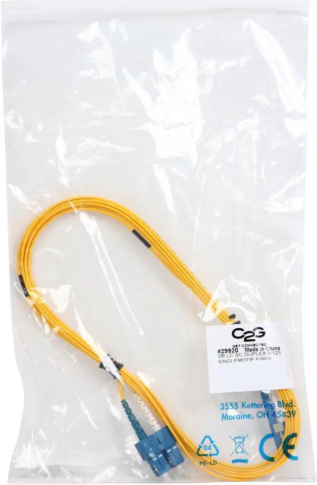 Alt view image 3 of 3 - C2G 29920 OS2 Fiber Optic Cable - LC-SC 9/125 Duplex Multimode PVC Fiber Cable, Yellow (9.8 Feet, 3 Meters)