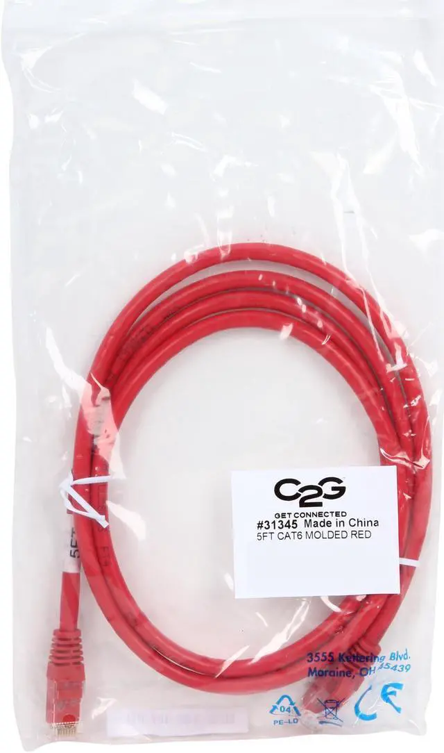 Alt view image 3 of 3 - C2G 31345 Cat6 Cable - Snagless Unshielded Ethernet Network Patch Cable, Red (5 Feet, 1.52 Meters)