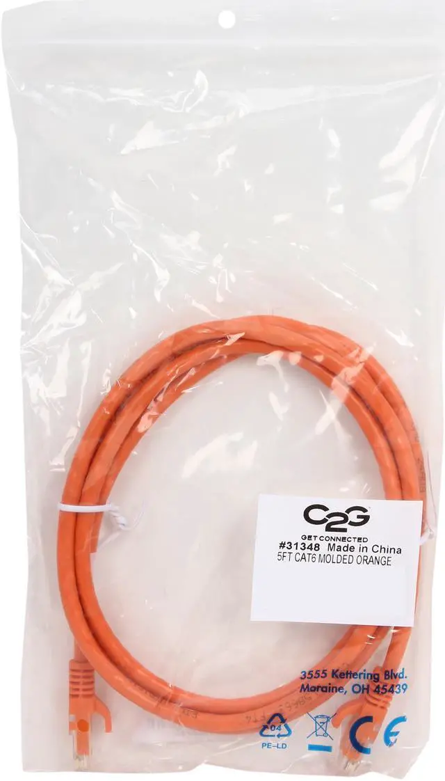 Alt view image 3 of 3 - C2G 31348 Cat6 Cable - Snagless Unshielded Ethernet Network Patch Cable, Orange (5 Feet, 1.52 Meters)