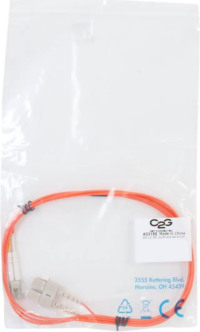 Alt view image 2 of 2 - C2G 33155 6.56 ft. LC/SC Duplex 62.5/125 Multimode Fiber Patch Cable - Orange Male to Male