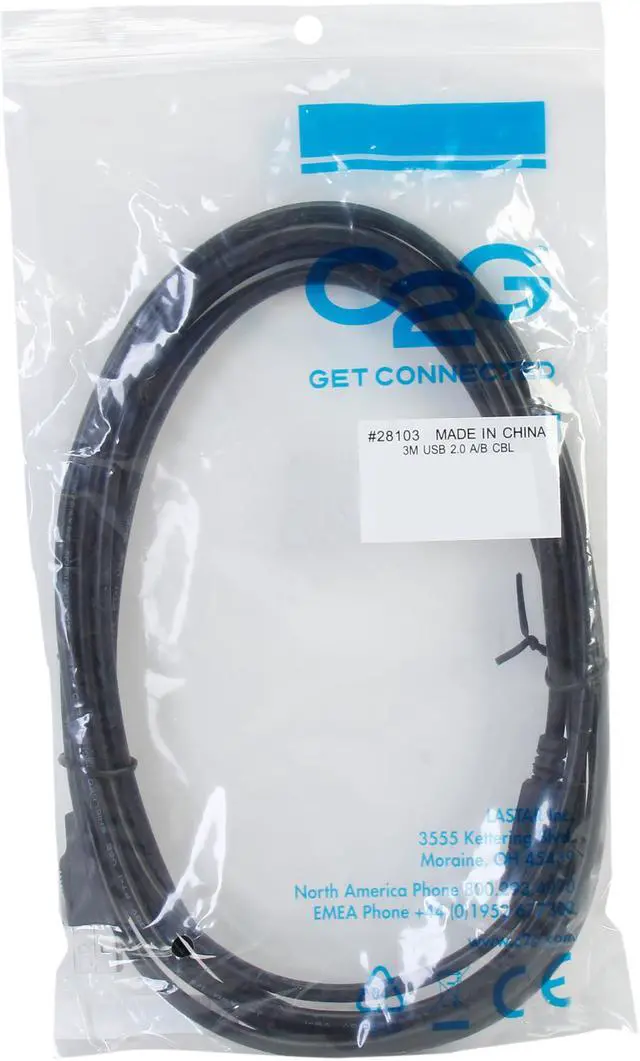 Alt view image 3 of 3 - C2G 28103 USB Cable - USB 2.0 A Male to B Male Cable for Printers, Scanners, Brother, Canon, Dell, Epson, HP and more, Black (9.8 Feet, 3 Meters)