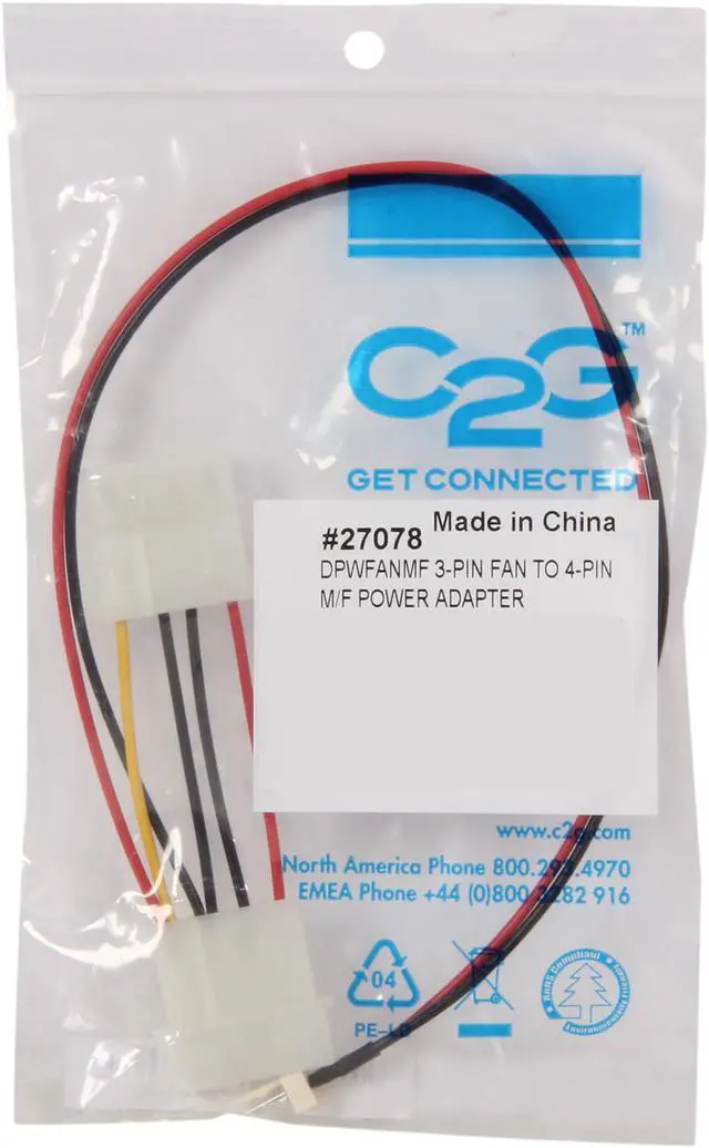 Alt view image 3 of 3 - C2G 27078 3-Pin Fan to 4-Pin Pass-Through Power Adapter Cable (6 Inch)