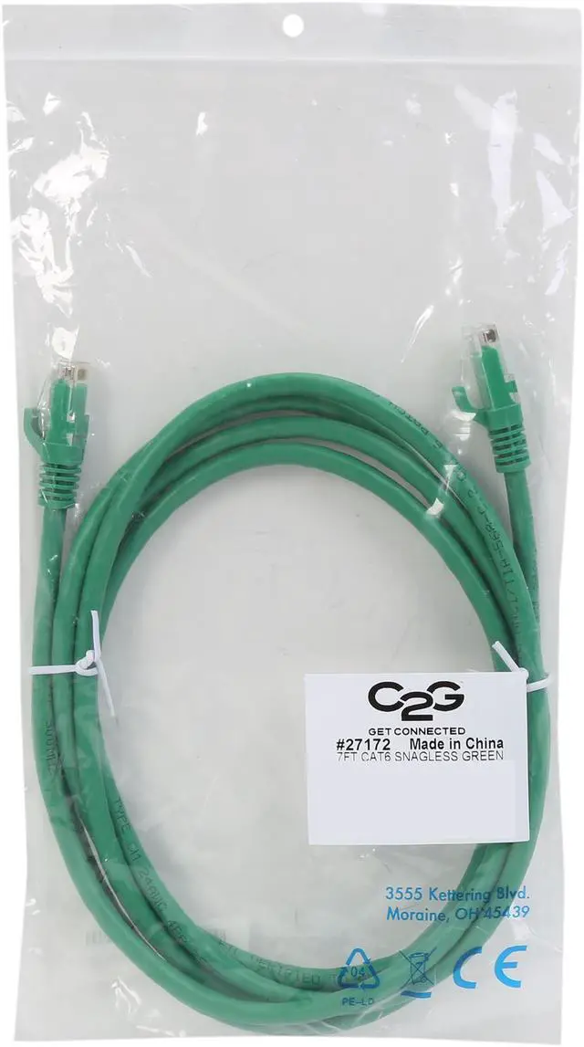 Alt view image 3 of 3 - C2G 27172 Cat6 Cable - Snagless Unshielded Ethernet Network Patch Cable, Green (7 Feet, 2.13 Meters)
