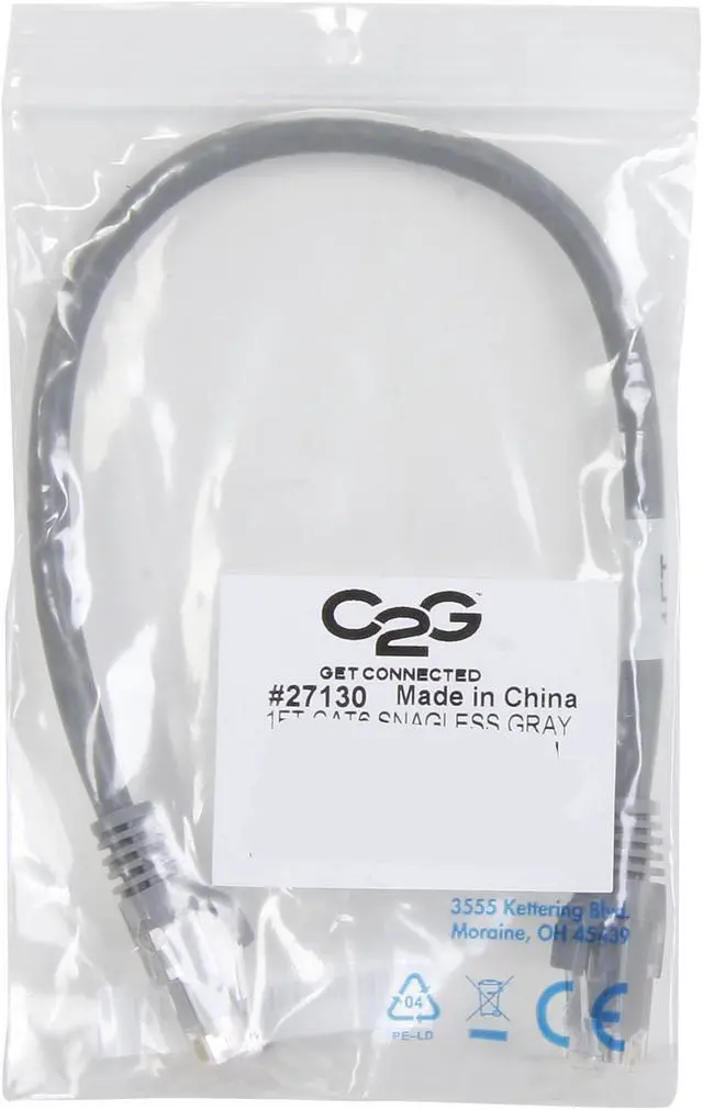 Alt view image 3 of 3 - C2G 27130 Cat6 Cable - Snagless Unshielded Ethernet Network Patch Cable, Gray (1 Foot, 0.30 Meters)