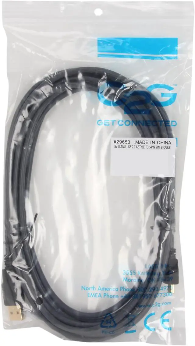 Alt view image 3 of 3 - C2G 29653 USB 2.0 Cable - Ultima USB A Male to USB Mini-B Male Cable, Black (16.4 Feet, 5 Meters)