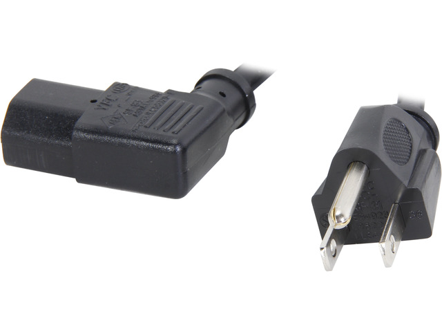 10ft Right Angle Power Cord - 18 AWG, IEC320 C13R To NEMA 5-15P (PC Cables Brand)