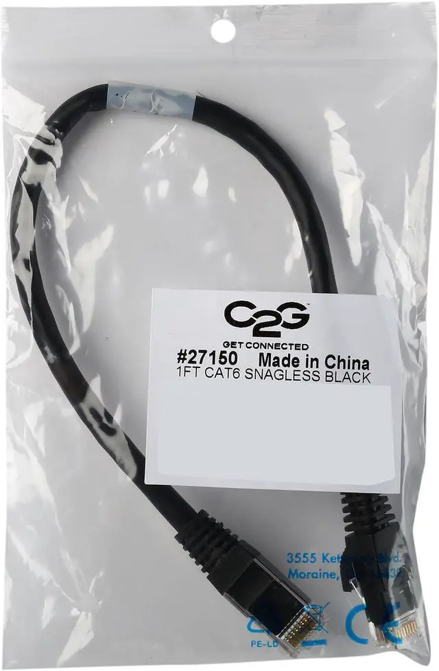Alt view image 3 of 3 - C2G 27150 Cat6 Cable - Snagless Unshielded Ethernet Network Patch Cable, Black (1 Foot, 0.30 Meters)