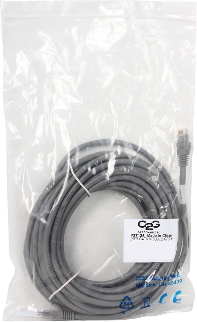 Alt view image 3 of 3 - C2G 27135 Cat6 Cable - Snagless Unshielded Ethernet Network Patch Cable, Gray (25 Feet, 7.62 Meters)