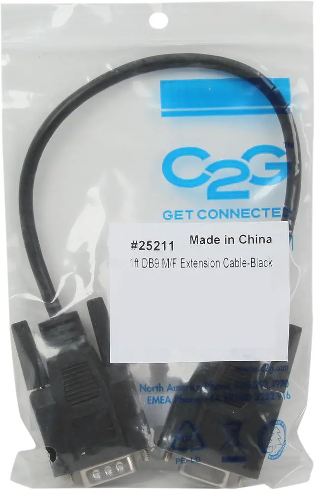 Alt view image 3 of 3 - C2G 25211 DB9 M/F Serial RS232 Extension Cable, Black (1 Feet, 0.30 Meters)