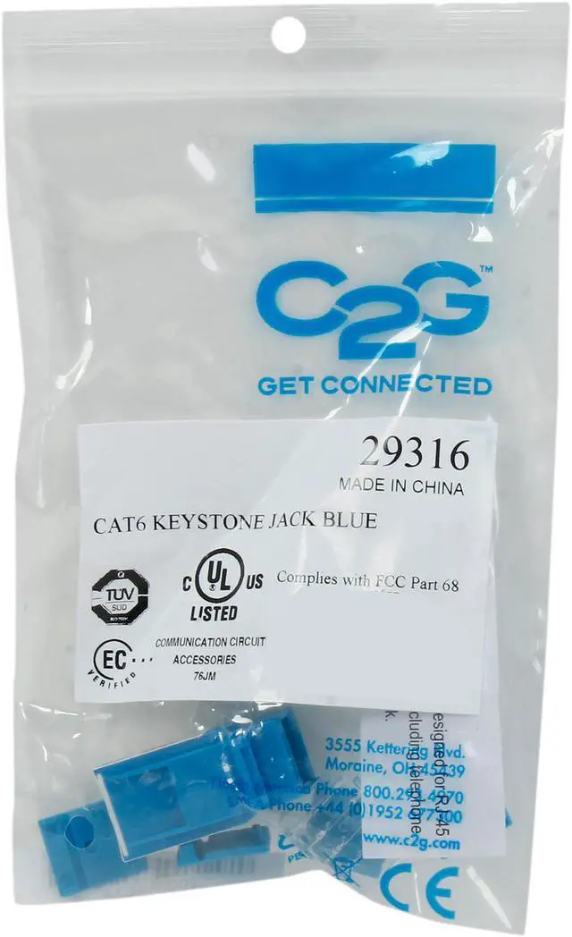 Alt view image 6 of 6 - C2G/Cables To Go 29316 Cat6 RJ45 Keystone Jack - Blue