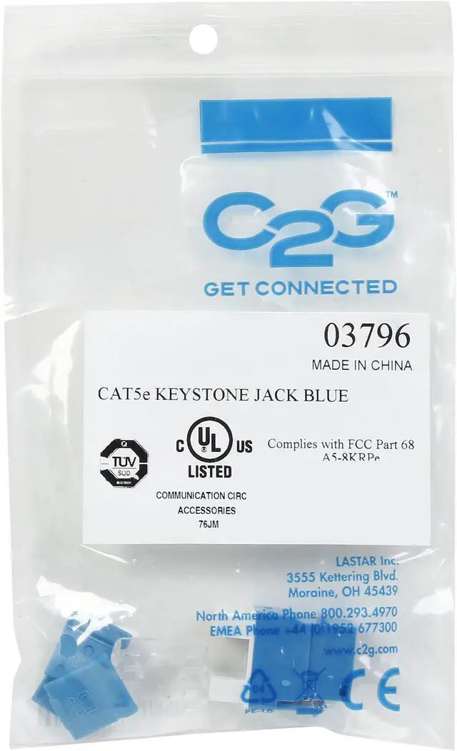 Alt view image 7 of 7 - C2G 03796 Cat5E RJ45 UTP Keystone Jack - Blue