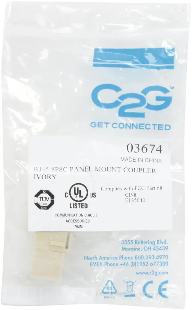 Alt view image 6 of 6 - C2G/Cables To Go 03674 RJ45  Coupler Keystone Insert Module
