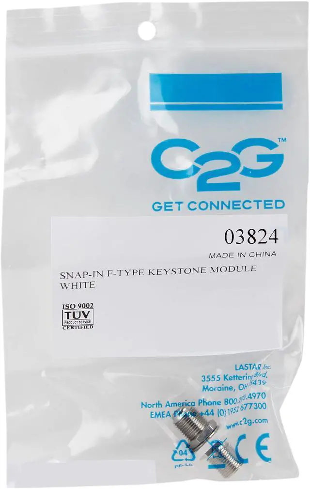 Alt view image 7 of 7 - C2G 03824 Snap-In F-Type F/F Keystone Insert Module, White