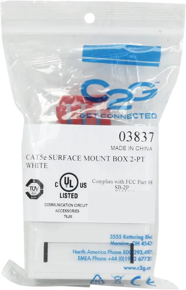 Alt view image 7 of 7 - C2G/Cables To Go 03837 2-Port Cat5E Surface Mount Box - White