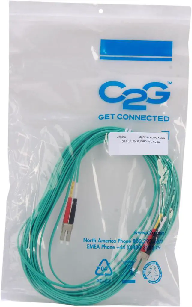 Alt view image 3 of 3 - C2G 33050 OM3 Fiber Optic Cable - LC-LC 10Gb 50/125 Duplex Multimode PVC Fiber Cable, Aqua (32.8 Feet, 10 Meters)