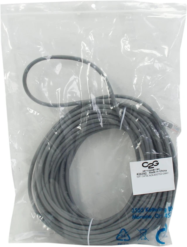 Alt view image 3 of 3 - C2G 24392 Cat5e Cable - Non-Booted Unshielded Ethernet Network Patch Cable, Gray (50 Feet, 15.24 Meters)
