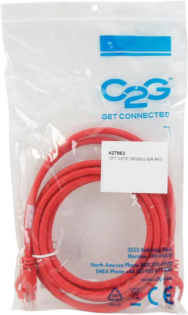 Alt view image 3 of 3 - C2G 27863 Cat6 Crossover Cable - Snagless Unshielded Network Patch Cable, Red (10 Feet, 3.04 Meters)